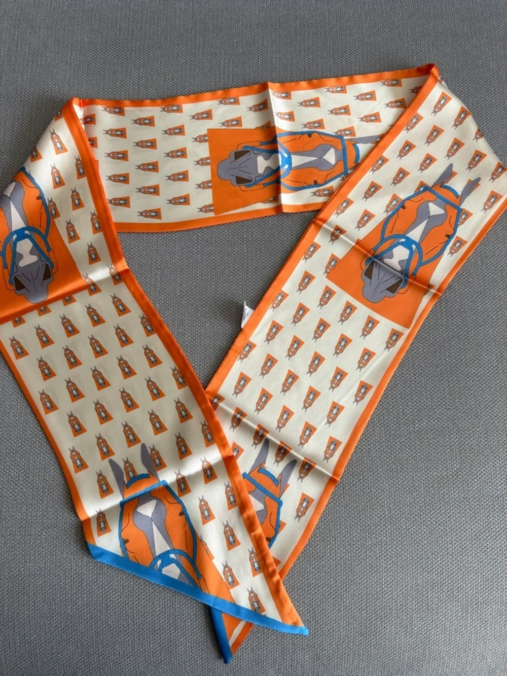 Orange and Cream Twilly Scarf with Blue Accents